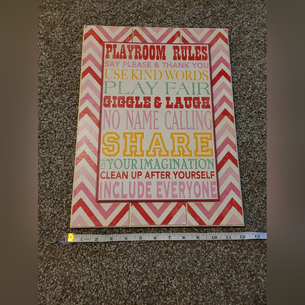 Play Room Rules woodlike hanger..Great Condition used..little heavy so 15$